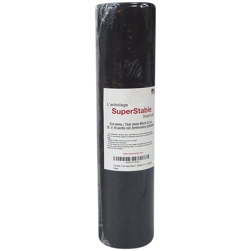 Superpunch Cutaway 2.5 Oz Stabilizer for Embroidery Machines, SuperStable Machine Embroidery Stabilizer Backing - 12 inch x 10 Yard Roll, Medium Weight Cut Away Stabilizers, Made in USA (Black) - Image 1